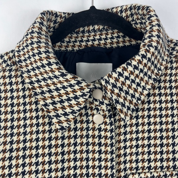 H&M Houndstooth Shacket Deep Navy/Cream/Tan Size L - Picture 7 of 13